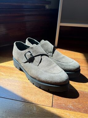 Seychelles Suede Monk Strap Shoes in Taupe